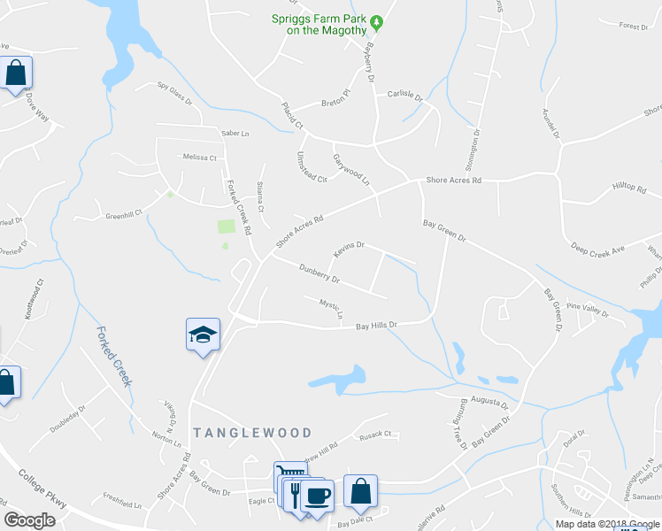map of restaurants, bars, coffee shops, grocery stores, and more near 560 Kevins Drive in Arnold