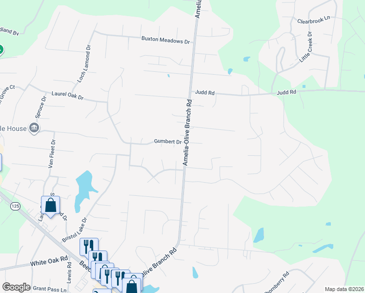 map of restaurants, bars, coffee shops, grocery stores, and more near 187 Amelia-Olive Branch Road in Amelia