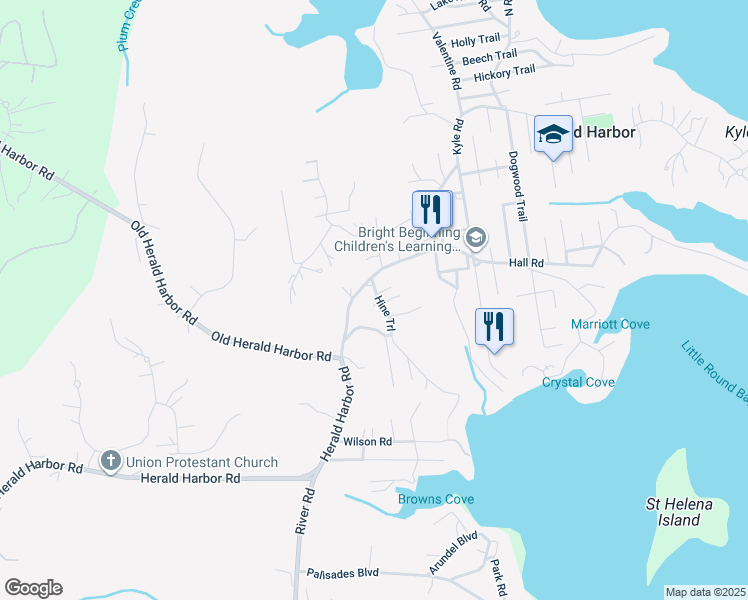 map of restaurants, bars, coffee shops, grocery stores, and more near 900 Hine Trail in Crownsville