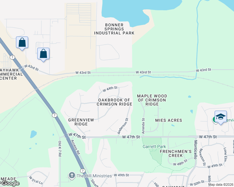 map of restaurants, bars, coffee shops, grocery stores, and more near 22808 West 44th Terrace in Shawnee