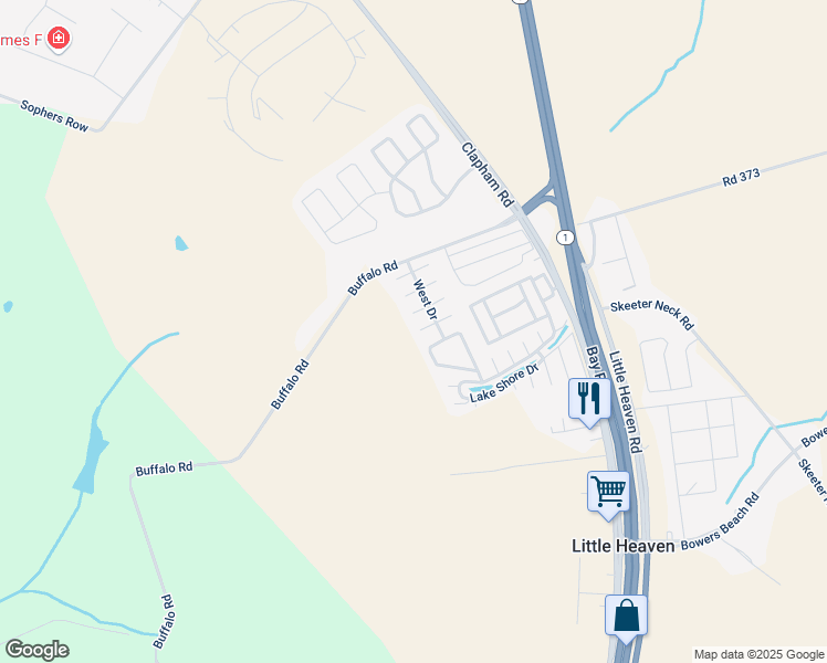 map of restaurants, bars, coffee shops, grocery stores, and more near 389 greg Lane in Frederica