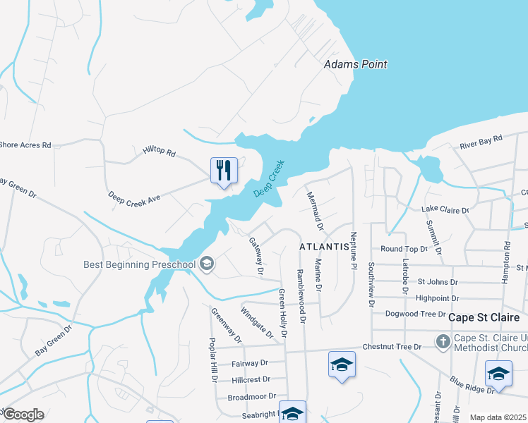 map of restaurants, bars, coffee shops, grocery stores, and more near 844 Harbor View Terrace in Annapolis