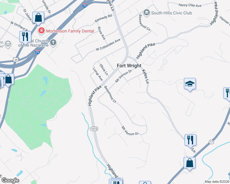 map of restaurants, bars, coffee shops, grocery stores, and more near 1741 Monticello Drive in Covington