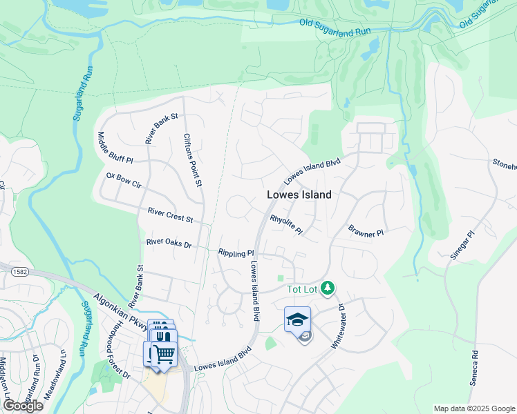 map of restaurants, bars, coffee shops, grocery stores, and more near 47596 Compton Circle in Sterling
