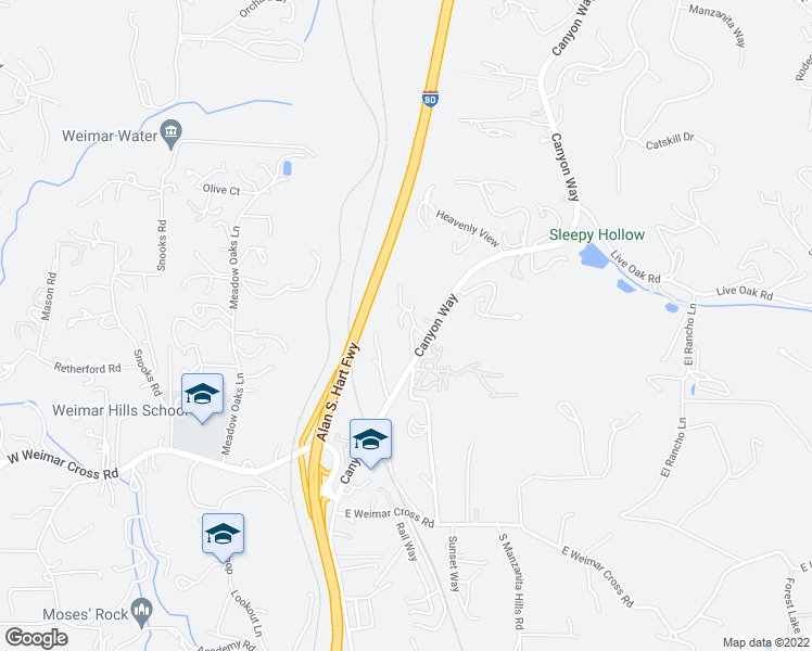 map of restaurants, bars, coffee shops, grocery stores, and more near 21295 Canyon Way in Colfax