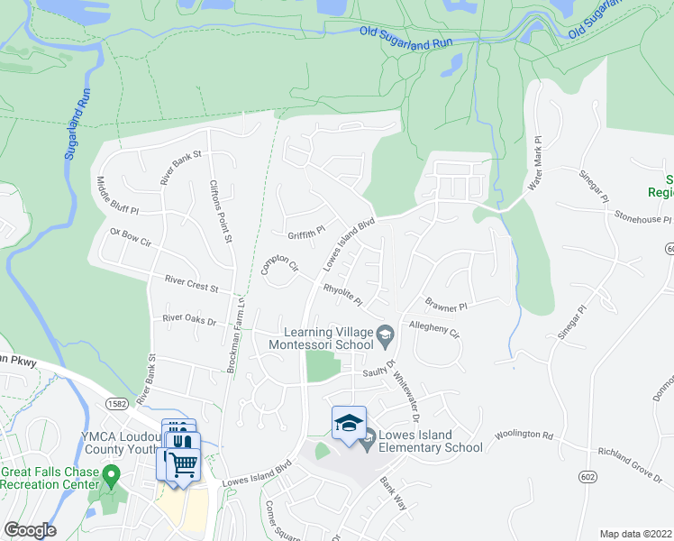 map of restaurants, bars, coffee shops, grocery stores, and more near 20489 McGees Ferry Way in Sterling