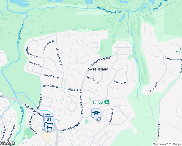 map of restaurants, bars, coffee shops, grocery stores, and more near 20489 McGees Ferry Way in Sterling