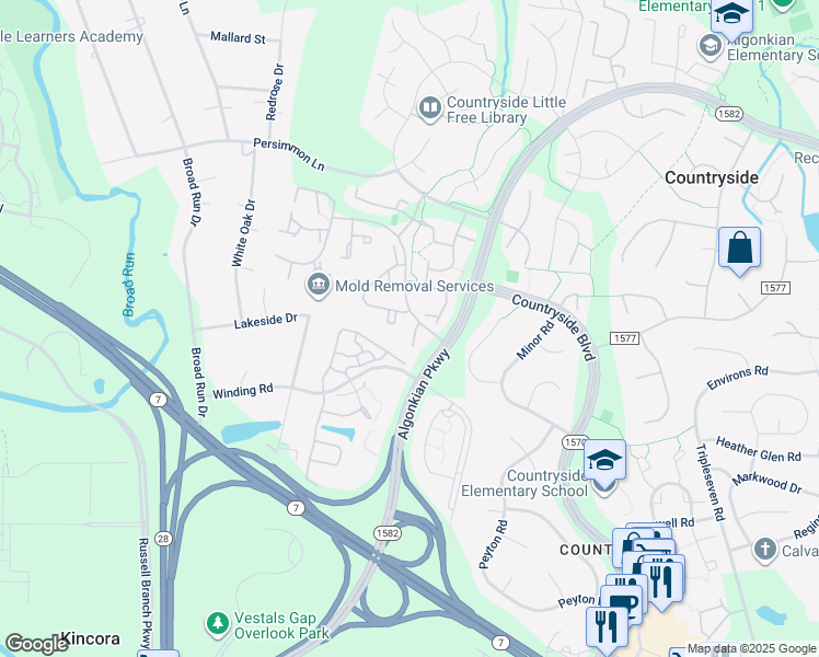 map of restaurants, bars, coffee shops, grocery stores, and more near 6 Wyatt Court in Sterling