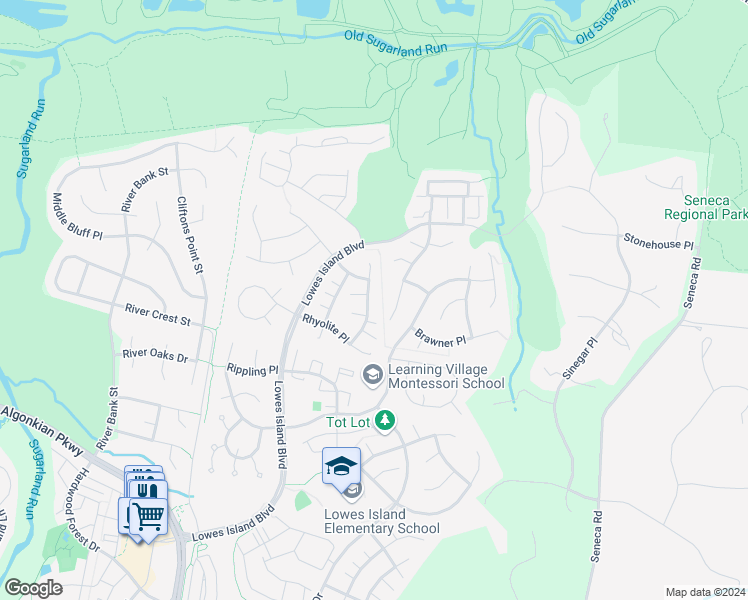 map of restaurants, bars, coffee shops, grocery stores, and more near 20482 Swecker Farm Place in Sterling