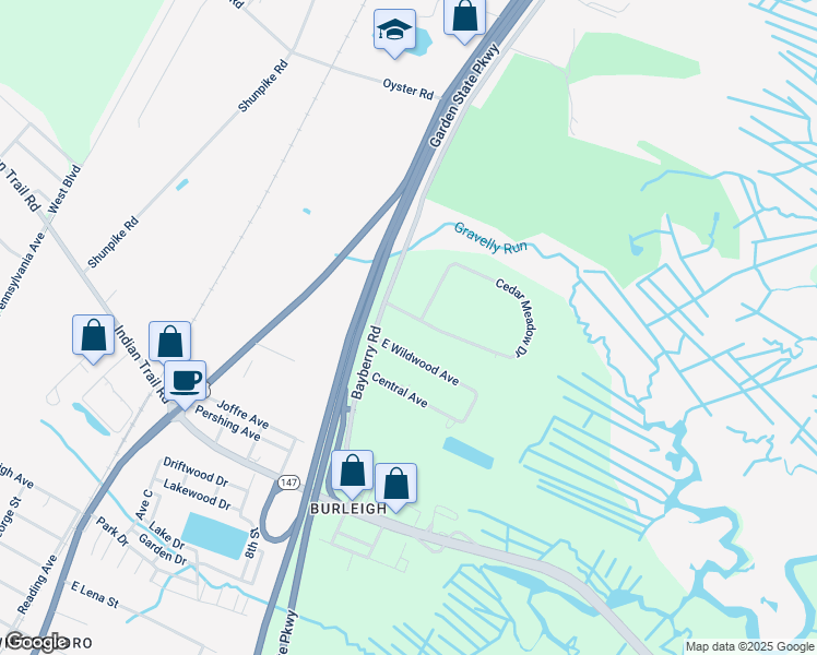 map of restaurants, bars, coffee shops, grocery stores, and more near 5 Cedar Meadow Drive in Middle Township