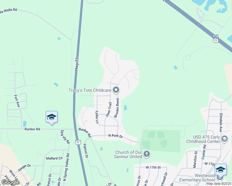 map of restaurants, bars, coffee shops, grocery stores, and more near 2308 Brooke Bend in Junction City