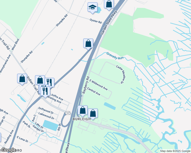 map of restaurants, bars, coffee shops, grocery stores, and more near 5 Cedar Meadow Drive in Middle Township