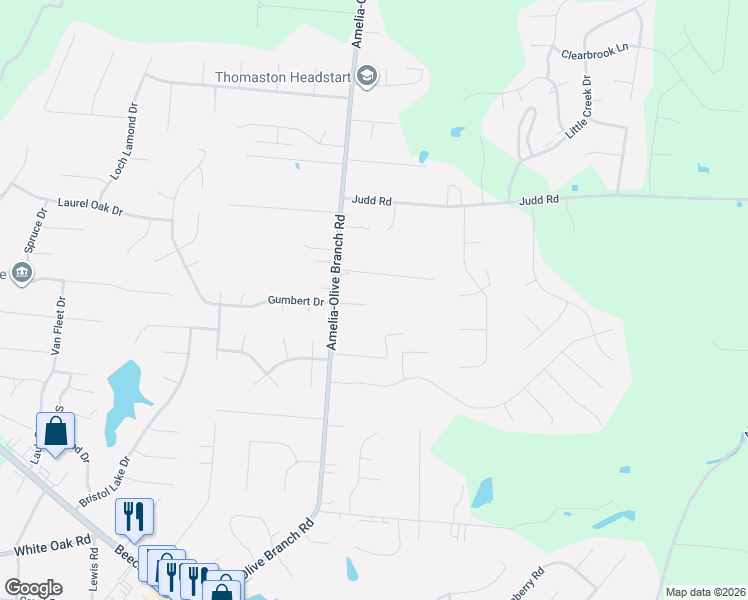 map of restaurants, bars, coffee shops, grocery stores, and more near 12 Gumbert Drive in Amelia