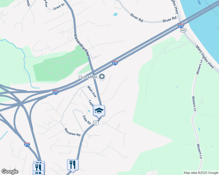 map of restaurants, bars, coffee shops, grocery stores, and more near 59 Rose Avenue in Highland Heights