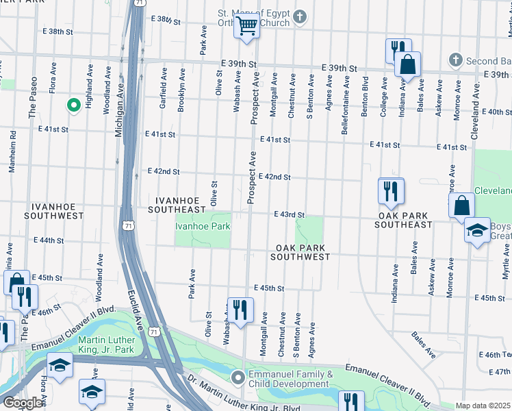 map of restaurants, bars, coffee shops, grocery stores, and more near in Kansas City