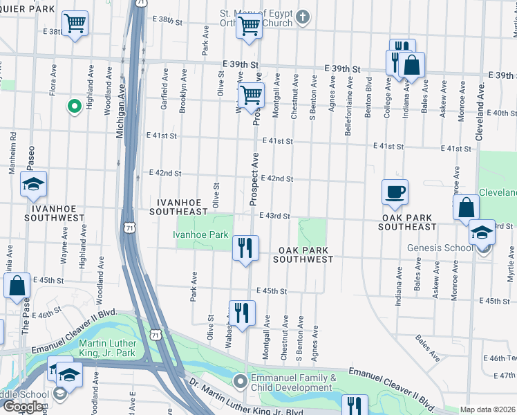 map of restaurants, bars, coffee shops, grocery stores, and more near in Kansas City