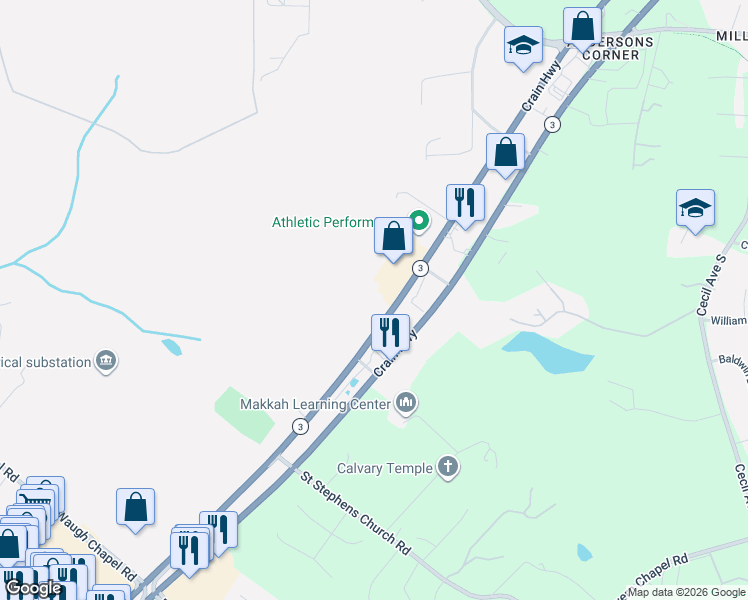 map of restaurants, bars, coffee shops, grocery stores, and more near 770 Maryland 3 in Gambrills