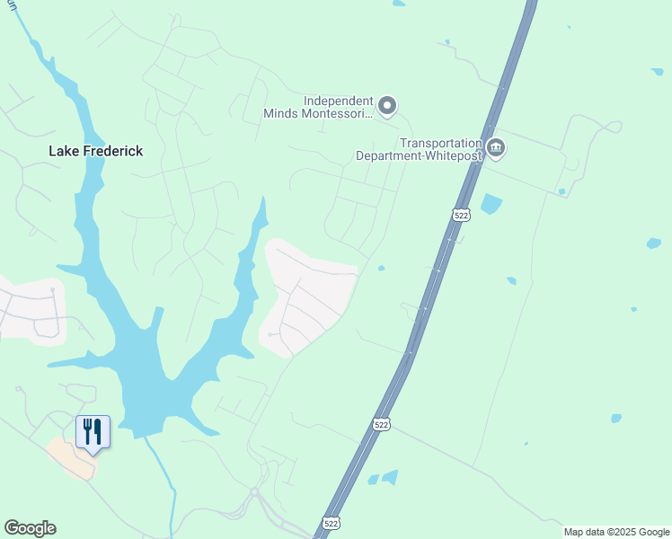 map of restaurants, bars, coffee shops, grocery stores, and more near 108 Atlantis Lane in Lake Frederick