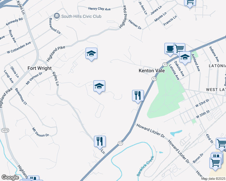map of restaurants, bars, coffee shops, grocery stores, and more near 401-499 Farrell Drive in Covington