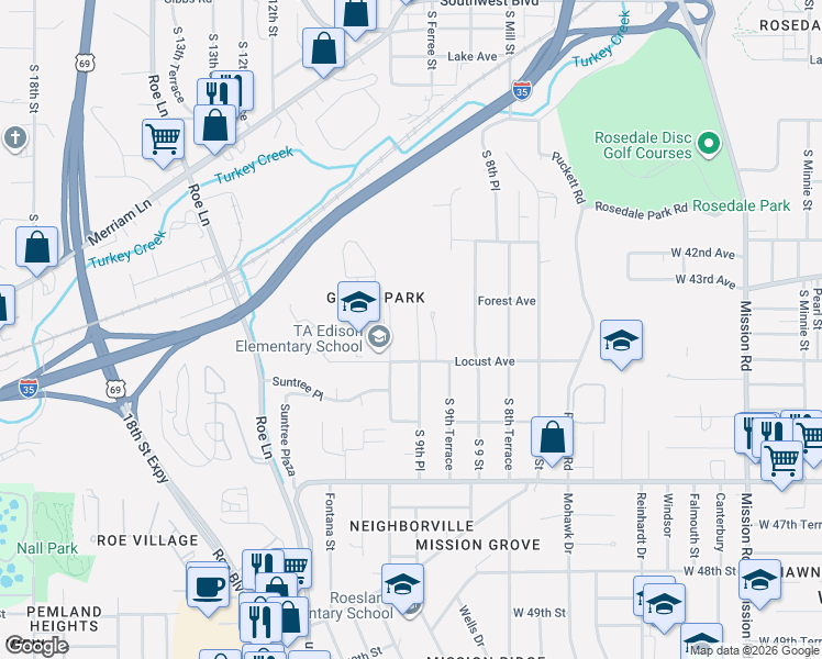 map of restaurants, bars, coffee shops, grocery stores, and more near 2945 South 10 Street in Kansas City