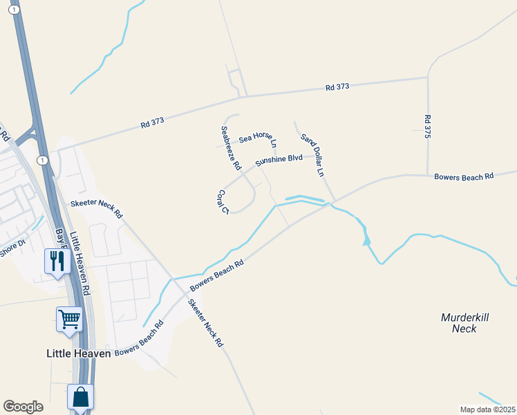map of restaurants, bars, coffee shops, grocery stores, and more near 250 Coral Court in Frederica