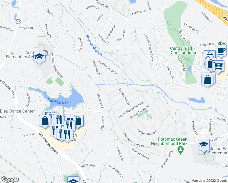 map of restaurants, bars, coffee shops, grocery stores, and more near 44328 Mchenry Square in Ashburn