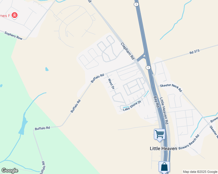 map of restaurants, bars, coffee shops, grocery stores, and more near 389 greg Lane in Frederica