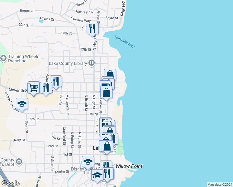 map of restaurants, bars, coffee shops, grocery stores, and more near in Lakeport