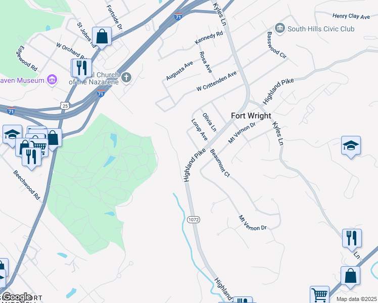 map of restaurants, bars, coffee shops, grocery stores, and more near 410 Werner Drive in Covington