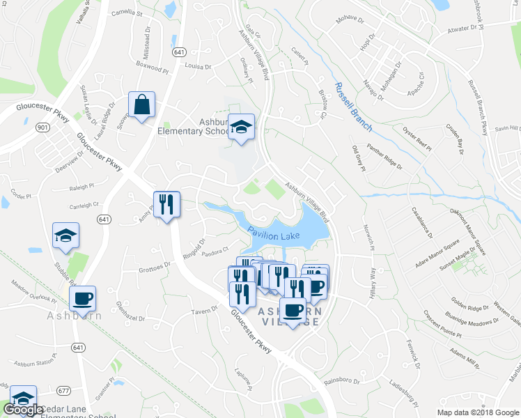 map of restaurants, bars, coffee shops, grocery stores, and more near 44103 Paget Terrace in Ashburn