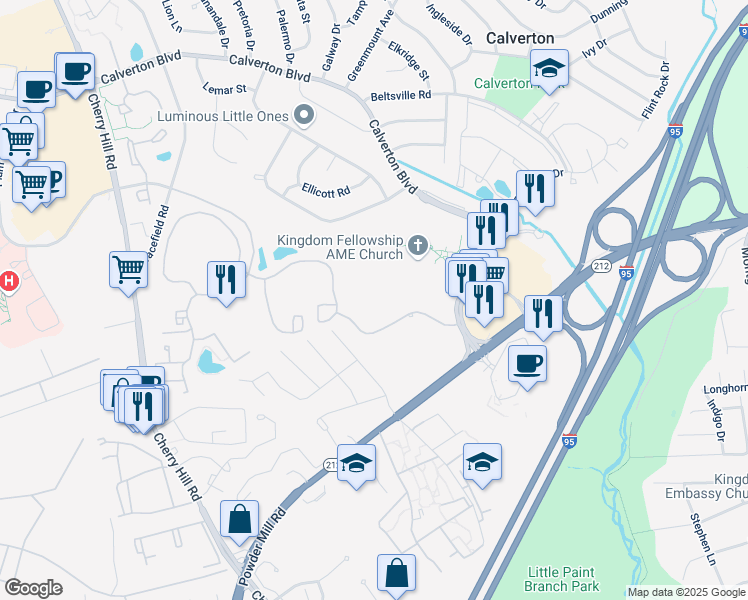 map of restaurants, bars, coffee shops, grocery stores, and more near 3160 Gracefield Road in Beltsville