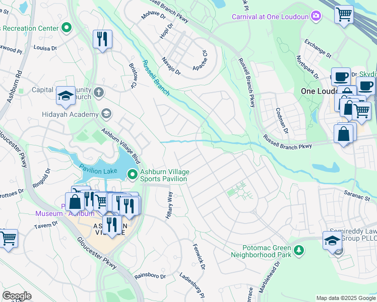 map of restaurants, bars, coffee shops, grocery stores, and more near 44328 Mchenry Square in Ashburn