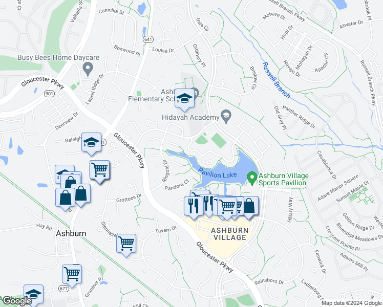 map of restaurants, bars, coffee shops, grocery stores, and more near 44013 Florence Terrace in Ashburn