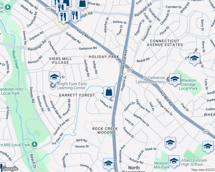 map of restaurants, bars, coffee shops, grocery stores, and more near 3716 Ferrara Drive in Silver Spring