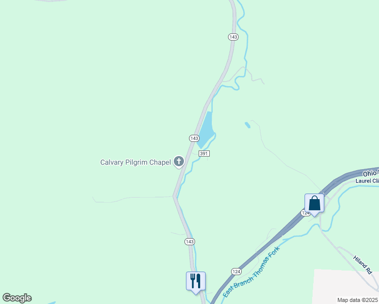 map of restaurants, bars, coffee shops, grocery stores, and more near 39750 Ohio 143 in Pomeroy