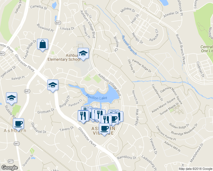 map of restaurants, bars, coffee shops, grocery stores, and more near 44181 Paget Terrace in Ashburn