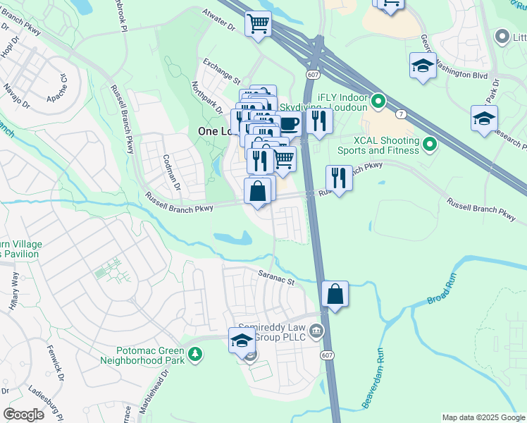 map of restaurants, bars, coffee shops, grocery stores, and more near 44680 Wellfleet Drive in Ashburn