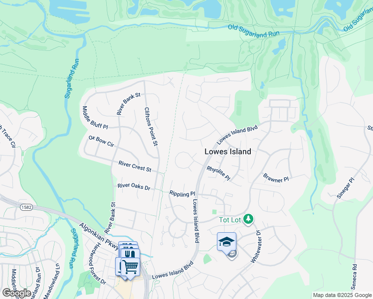 map of restaurants, bars, coffee shops, grocery stores, and more near 47572 Compton Circle in Sterling