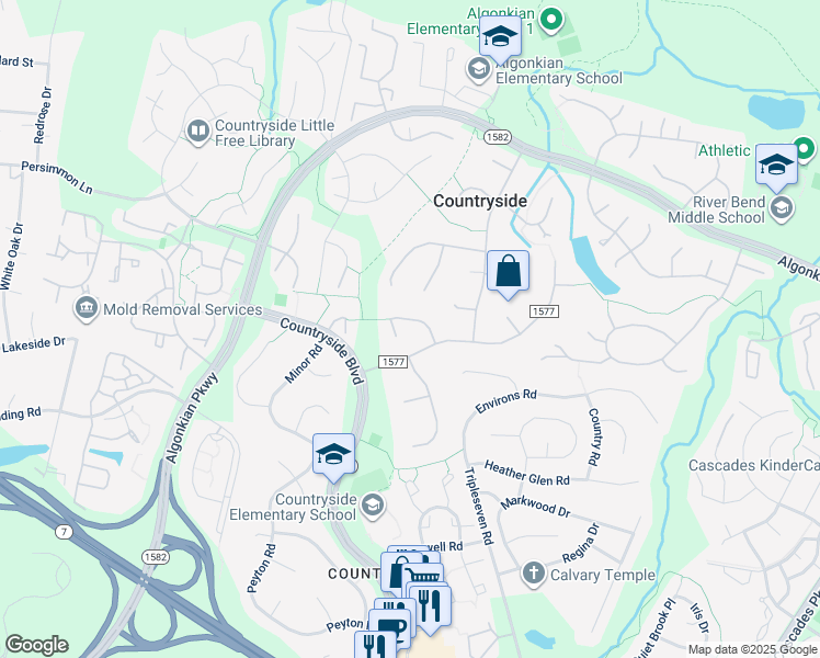 map of restaurants, bars, coffee shops, grocery stores, and more near 11 Devenshire Court in Sterling