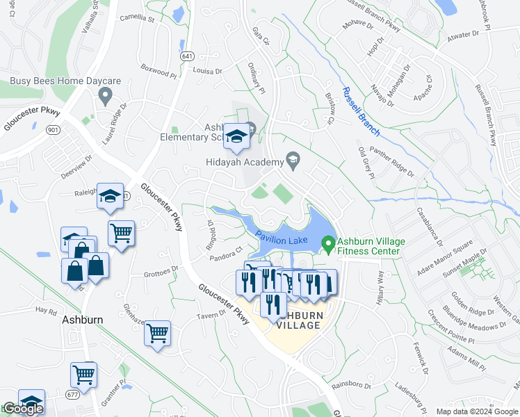 map of restaurants, bars, coffee shops, grocery stores, and more near 44024 Florence Terrace in Ashburn