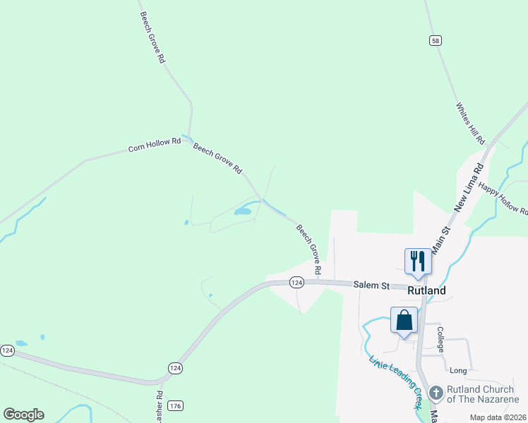 map of restaurants, bars, coffee shops, grocery stores, and more near 33015 Beech Grove Road in Rutland