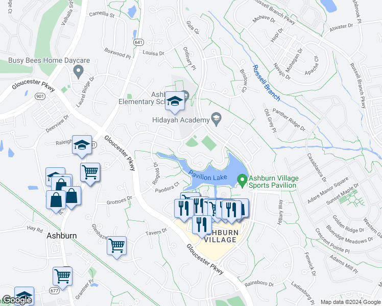 map of restaurants, bars, coffee shops, grocery stores, and more near 44020 Florence Terrace in Ashburn