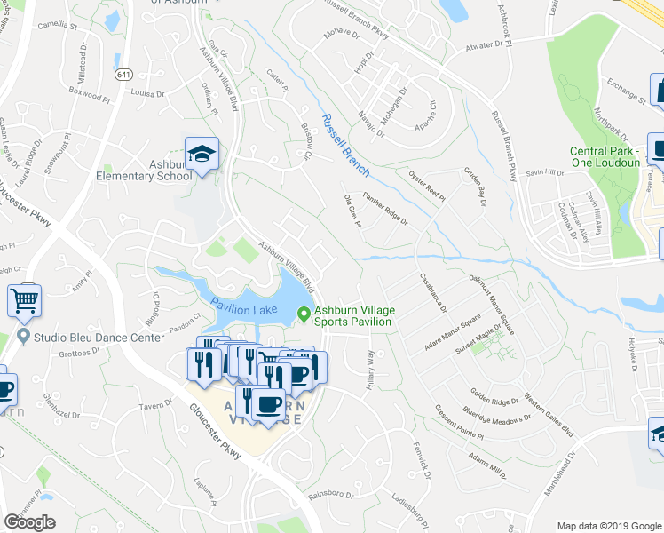 map of restaurants, bars, coffee shops, grocery stores, and more near 20480 Cool Fern Square in Ashburn