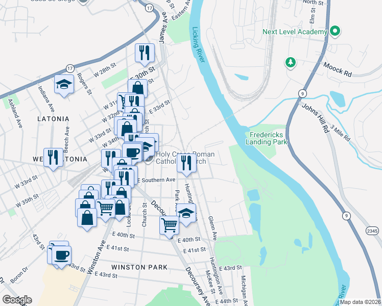 map of restaurants, bars, coffee shops, grocery stores, and more near 3509 Glenn Avenue in Covington