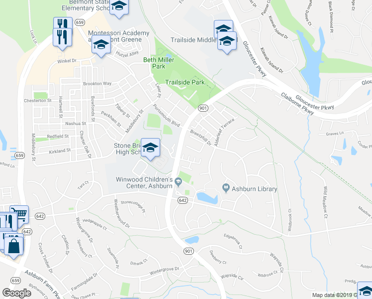 map of restaurants, bars, coffee shops, grocery stores, and more near 43215 Brookford Square in Ashburn
