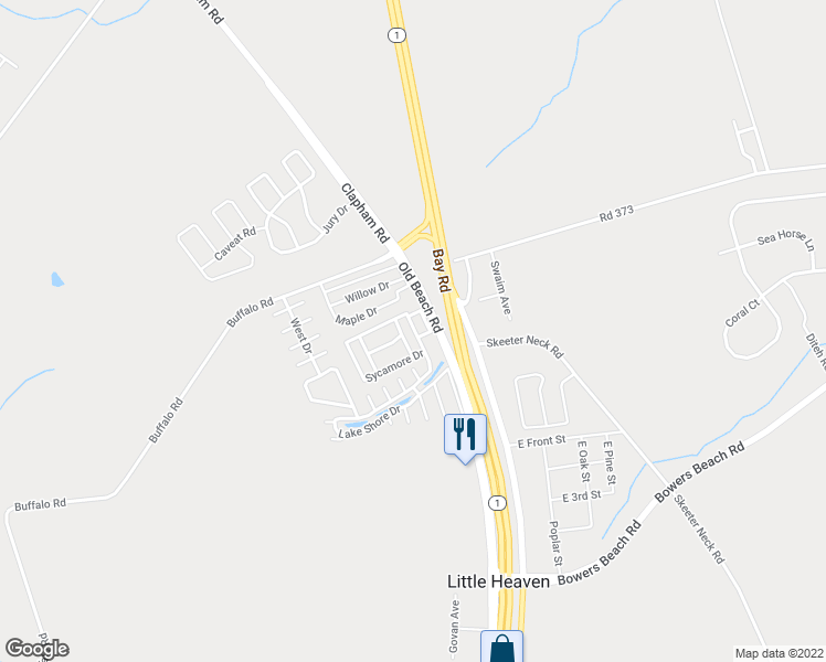 map of restaurants, bars, coffee shops, grocery stores, and more near 17 2nd Street in Frederica