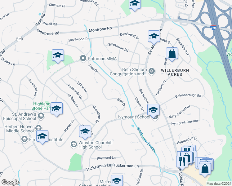 map of restaurants, bars, coffee shops, grocery stores, and more near 11810 Kim Place in Rockville