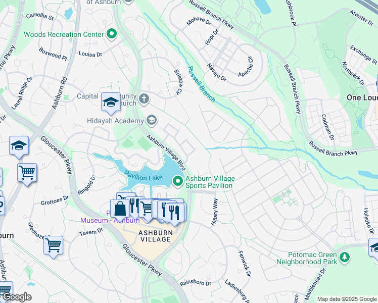 map of restaurants, bars, coffee shops, grocery stores, and more near 20489 Cool Fern Square in Ashburn