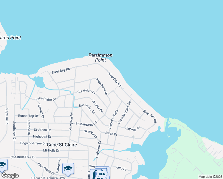 map of restaurants, bars, coffee shops, grocery stores, and more near 1090 Broadview Drive in Annapolis