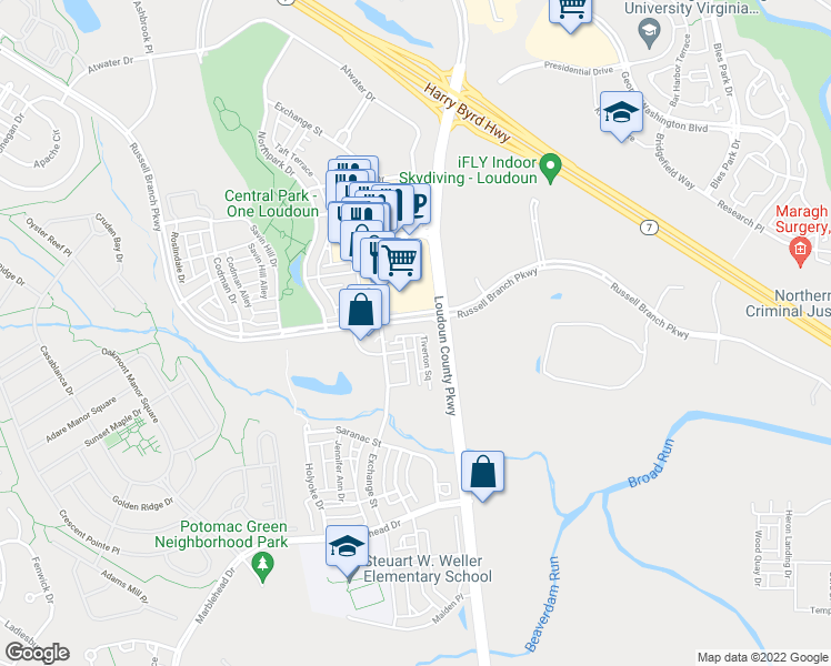 map of restaurants, bars, coffee shops, grocery stores, and more near 44778 Tiverton Square in Ashburn